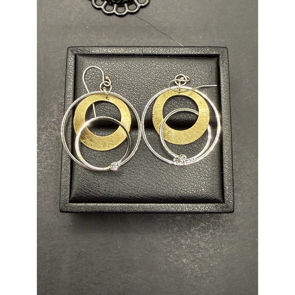 EUC Modernist Two Tone Sterling Silver Dangle Earrings 925 J19